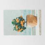 Orange Tree, Plant Pot Nature Botanical Bonsi Illustration, Modern Simple Bohemian Painting Rug Gallery Image 2