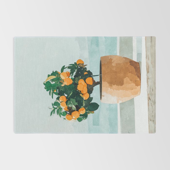 Orange Tree, Plant Pot Nature Botanical Bonsi Illustration, Modern Simple Bohemian Painting Rug Gallery Image 2