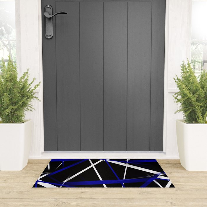 Seamless Abstract Royal Blue and White Lines Welcome Mat Gallery Image 3