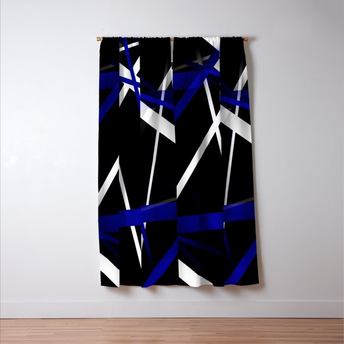 Seamless Abstract Royal Blue and White Lines Window Curtain Gallery Image 3