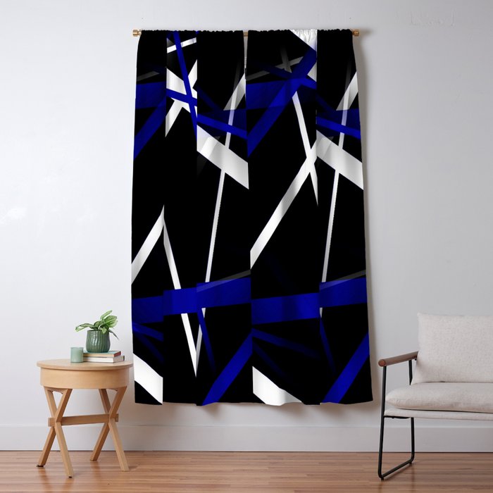 Seamless Abstract Royal Blue and White Lines Window Curtain Gallery Image 5