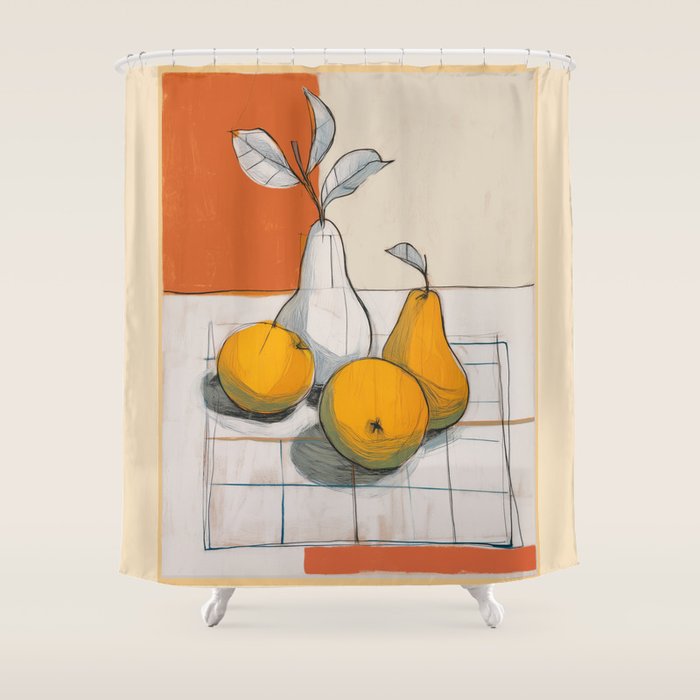 Modern Pear Still Life Shower Curtain Gallery Image 1