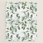 Festive, Watercolor, Leaves Print, White and Green Jigsaw Puzzle Gallery Image 1