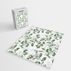 Festive, Watercolor, Leaves Print, White and Green Jigsaw Puzzle Gallery Image 2