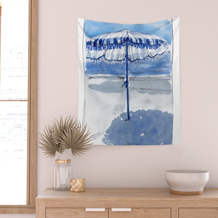 Blue Beach Umbrella Shade Wall Tapestry Gallery Image 2