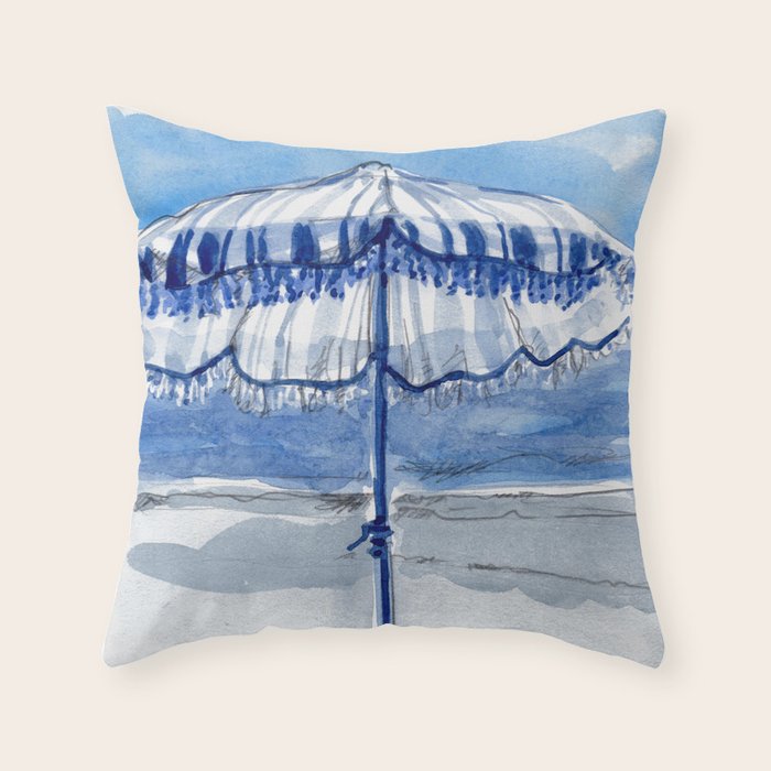 Blue Beach Umbrella Shade Throw Pillow Gallery Image 6