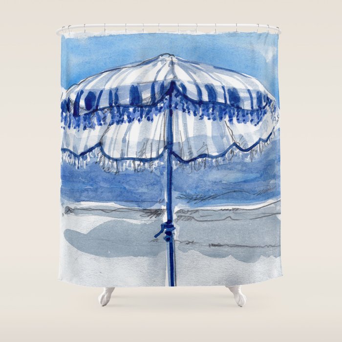 Blue Beach Umbrella Shade Shower Curtain Gallery Image 1