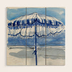 Blue Beach Umbrella Shade Wood Wall Art Gallery Image 1