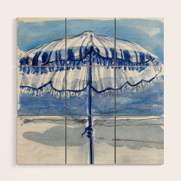 Blue Beach Umbrella Shade Wood Wall Art Gallery Image 1