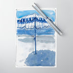 Blue Beach Umbrella Shade Wrapping Paper Gallery Image 1