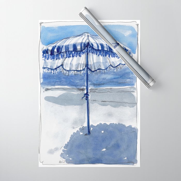 Blue Beach Umbrella Shade Wrapping Paper Gallery Image 1