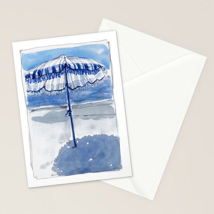 Blue Beach Umbrella Shade Stationery Card Gallery Image 2