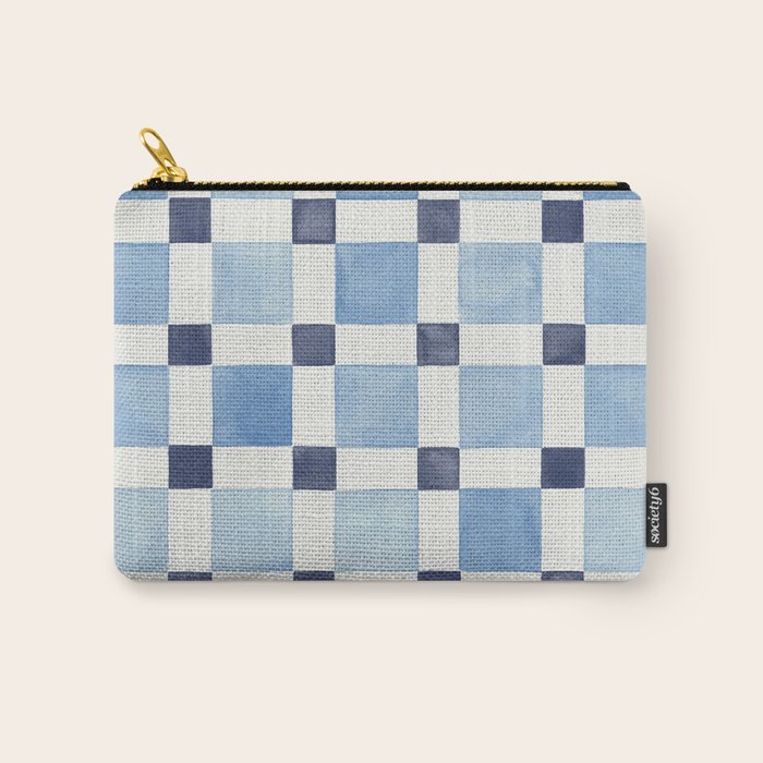 Mosaic plaids geometric pattern watercolor Soft blue Carry All Pouch Gallery Image 1