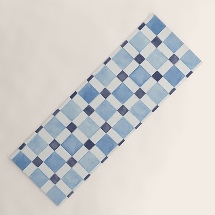 Mosaic plaids geometric pattern watercolor Soft blue Yoga Mat Gallery Image 1