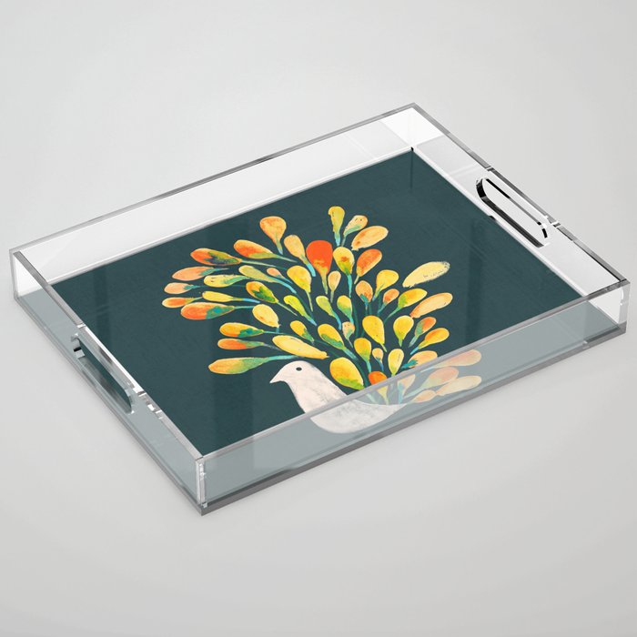 Watercolor Peacock Acrylic Tray Gallery Image 1