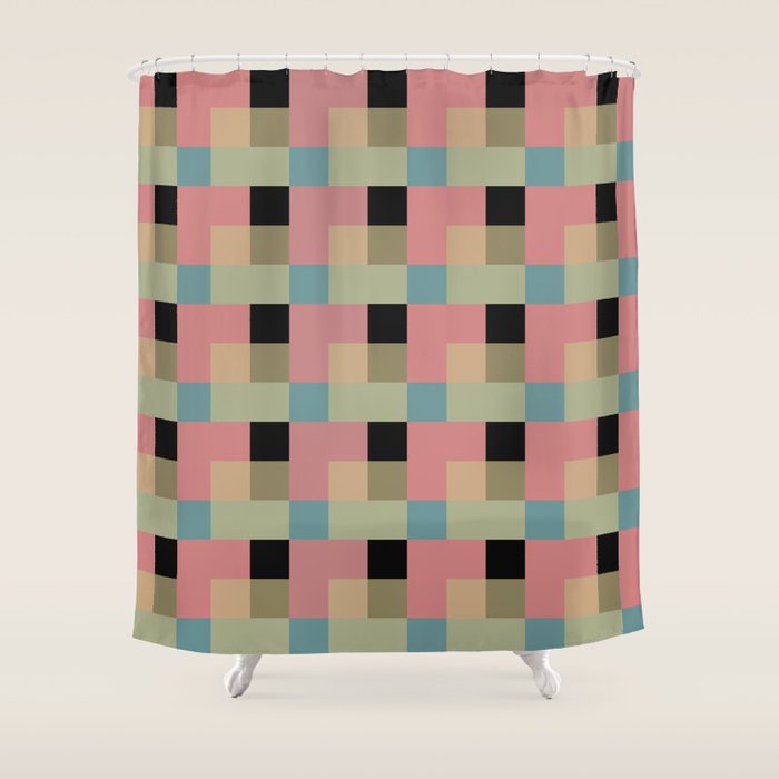 Geometric Trend in Pink Green and Black Shower Curtain Gallery Image 1