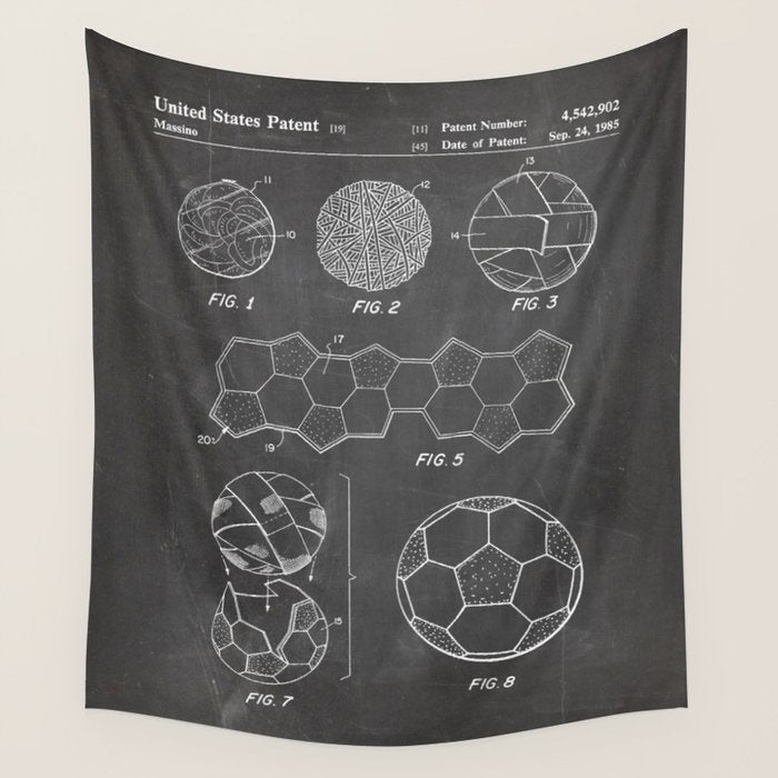 Soccer Ball Patent - Football Art - Black Chalkboard Wall Tapestry Gallery Image 4