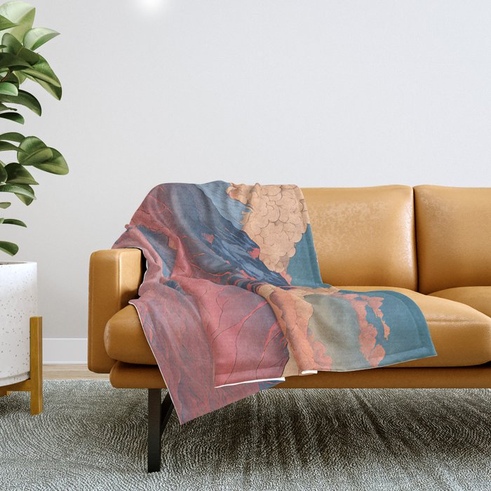 The Red - A Contemporary Ukiyo-e Nature Landscape Throw Blanket Gallery Image 1