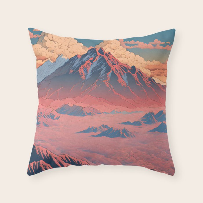 The Red - A Contemporary Ukiyo-e Nature Landscape Throw Pillow Gallery Image 1