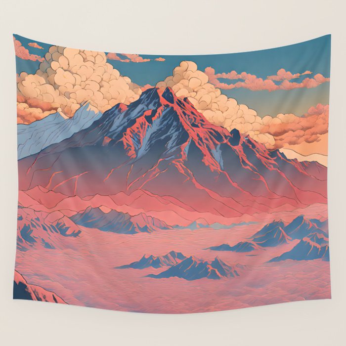 The Red - A Contemporary Ukiyo-e Nature Landscape Wall Tapestry Gallery Image 1