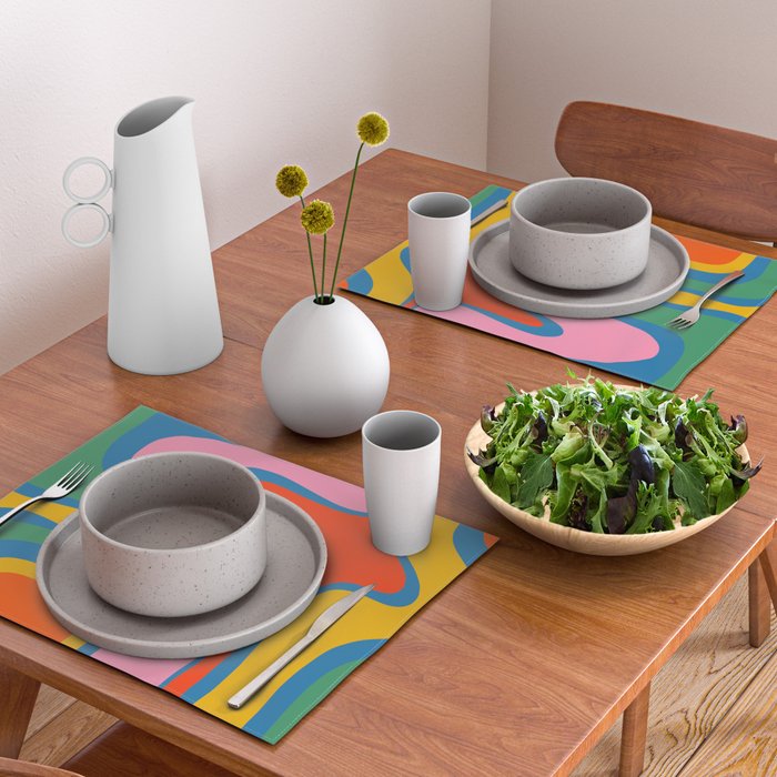 Copacetic Colourful Retro Abstract Pattern in Rainbow Pop Colours Placemat Gallery Image 2