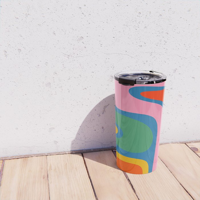 Copacetic Colourful Retro Abstract Pattern in Rainbow Pop Colours Travel Mug Gallery Image 4