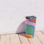 Copacetic Colourful Retro Abstract Pattern in Rainbow Pop Colours Travel Mug Gallery Image 4