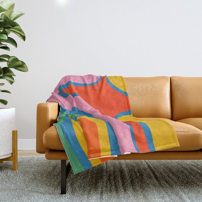 Copacetic Colourful Retro Abstract Pattern in Rainbow Pop Colours Throw Blanket Gallery Image 1
