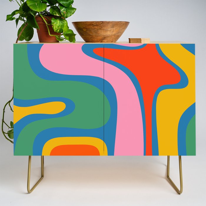 Copacetic Colourful Retro Abstract Pattern in Rainbow Pop Colours Credenza Gallery Image 1