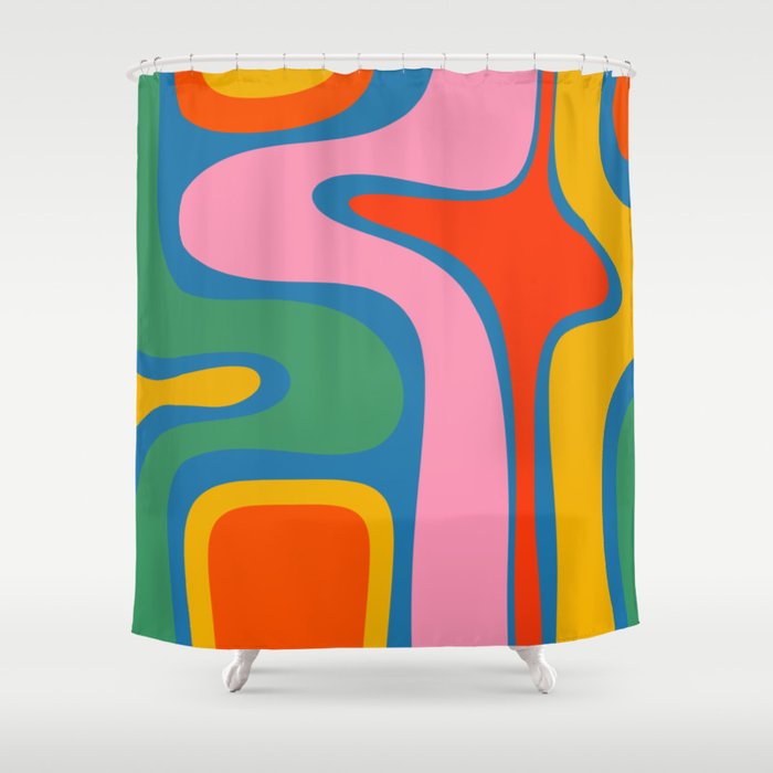 Copacetic Colourful Retro Abstract Pattern in Rainbow Pop Colours Shower Curtain Gallery Image 1