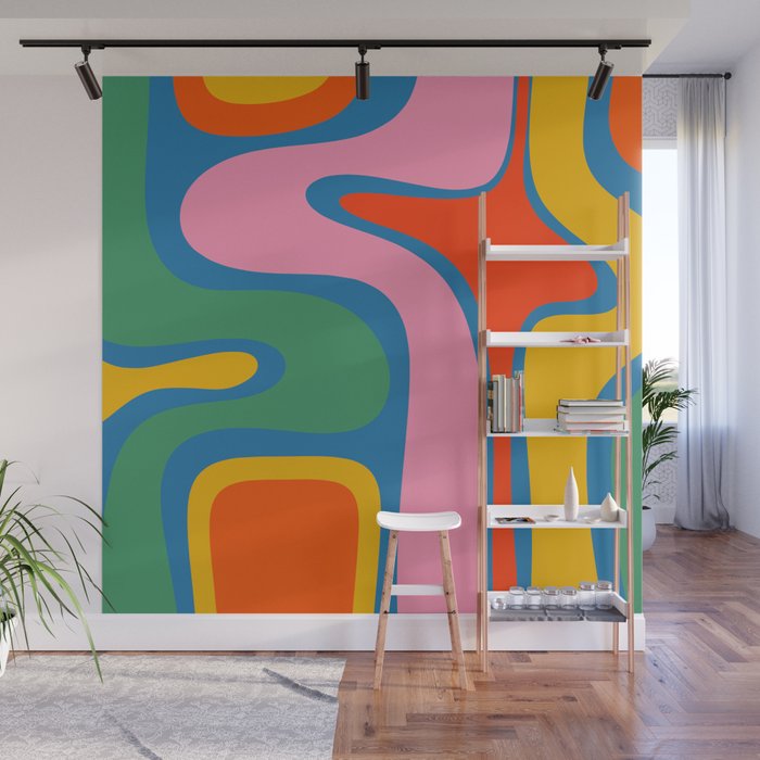 Copacetic Colourful Retro Abstract Pattern in Rainbow Pop Colours Wall Mural Gallery Image 1