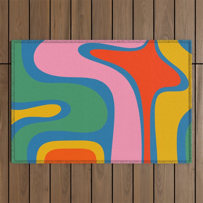 Copacetic Colourful Retro Abstract Pattern in Rainbow Pop Colours Outdoor Rug Gallery Image 1