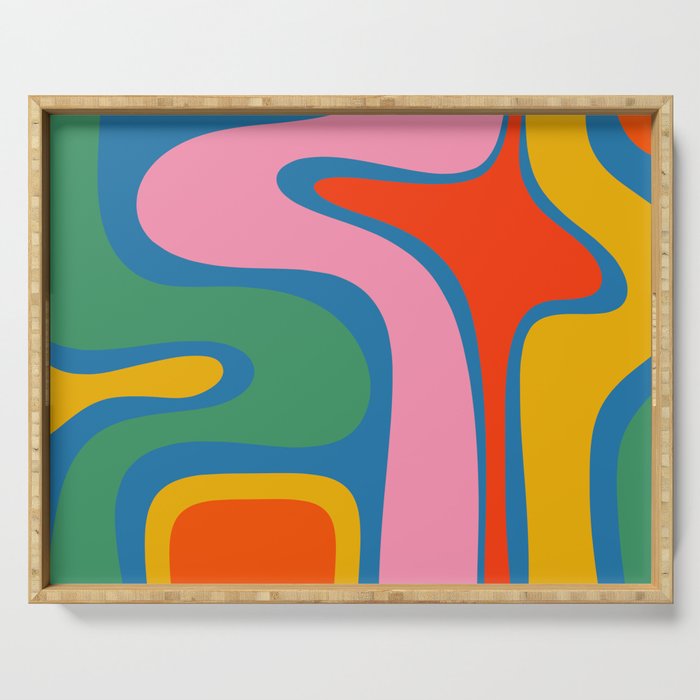 Copacetic Colourful Retro Abstract Pattern in Rainbow Pop Colours Serving Tray Gallery Image 1