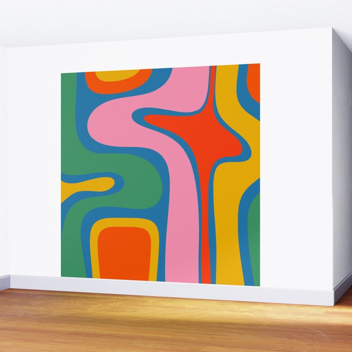 Copacetic Colourful Retro Abstract Pattern in Rainbow Pop Colours Wall Mural Gallery Image 2