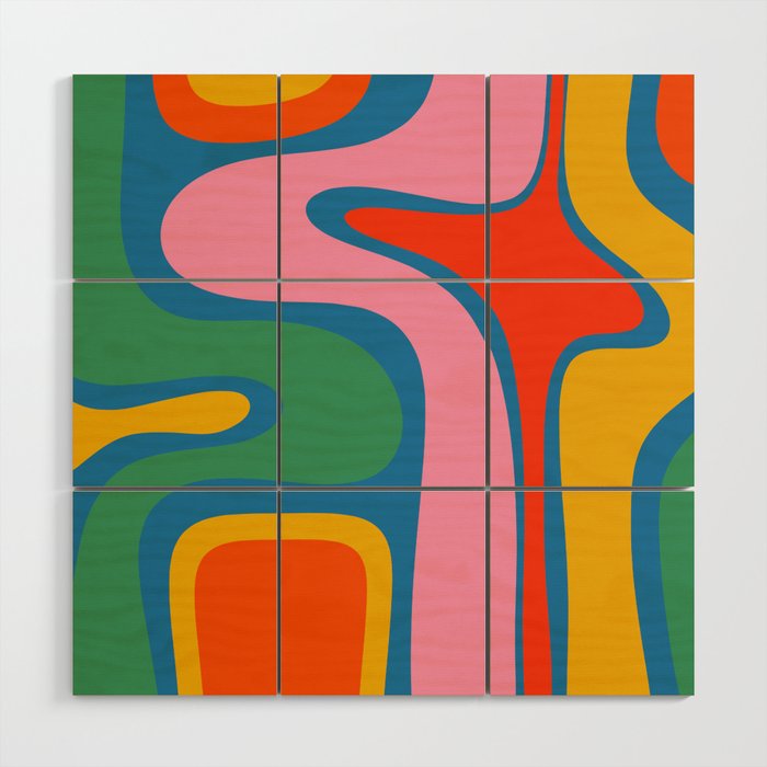 Copacetic Colourful Retro Abstract Pattern in Rainbow Pop Colours Wood Wall Art Gallery Image 1