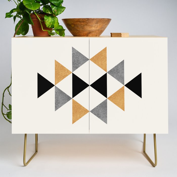 Aztec Graphic - Gold Gray Credenza Gallery Image 1