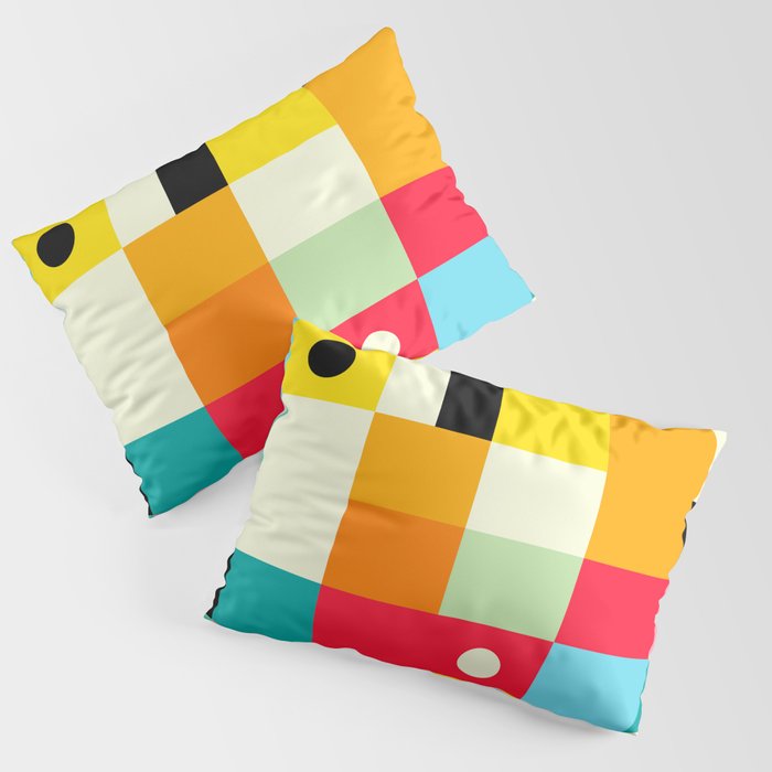 Geometric Bauhaus Pattern | Retro Arcade Video Game | Abstract Shapes Pillow Sham Gallery Image 3
