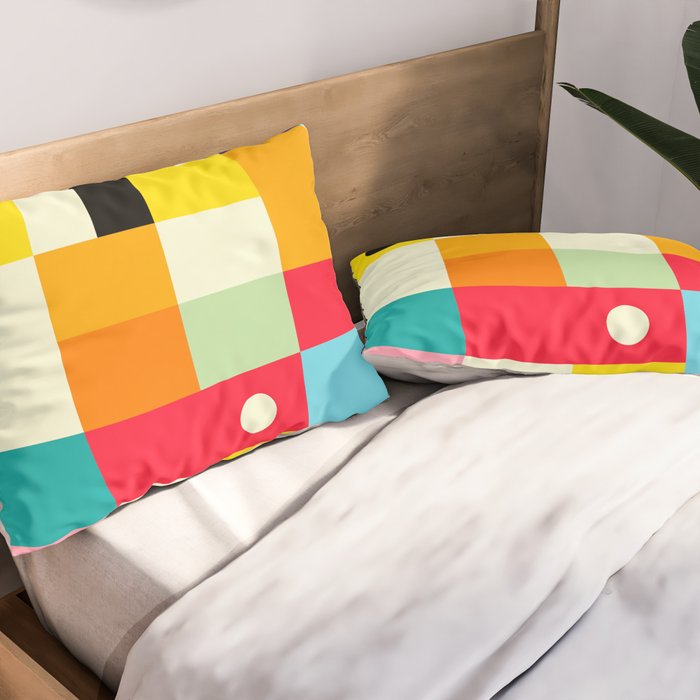 Geometric Bauhaus Pattern | Retro Arcade Video Game | Abstract Shapes Pillow Sham Gallery Image 2