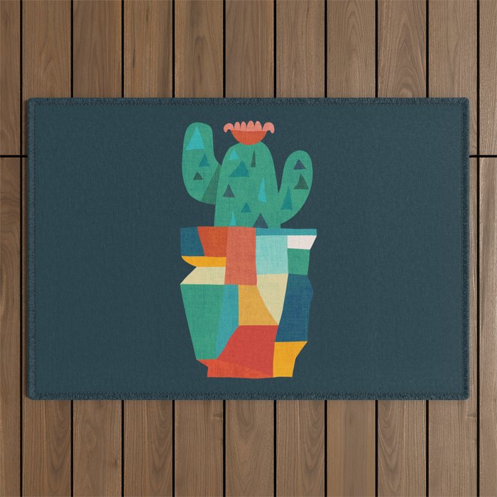 Blooming cactus in cracked pot Outdoor Rug Gallery Image 1