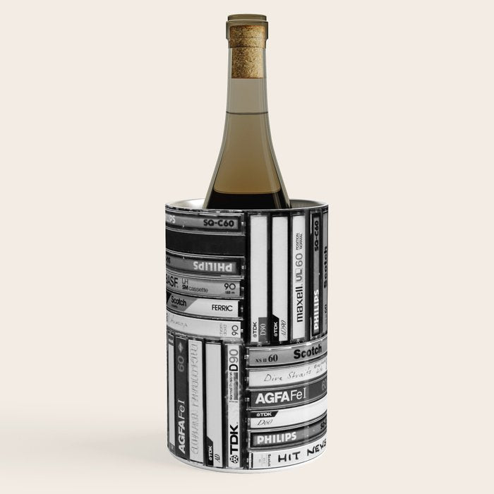 Music Cassette Stacks - Black and White - Something Nostalgic IV #decor #society6 #buyart Wine Chiller Gallery Image 1