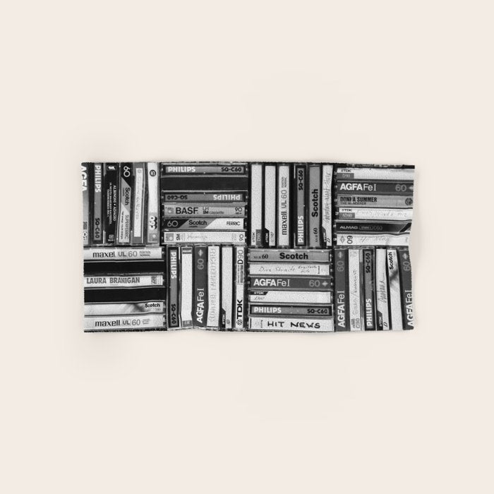Music Cassette Stacks - Black and White - Something Nostalgic IV #decor #society6 #buyart Towels Gallery Image 1