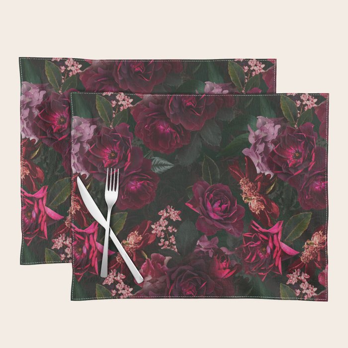 Vintage & Shabby Chic - Night Botanical Flower Roses Garden Placemat Gallery Image 1