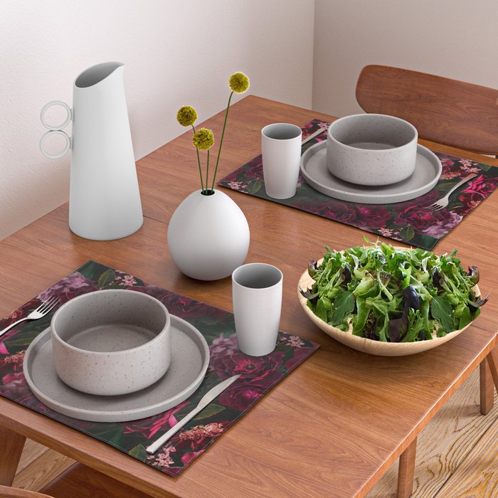 Vintage & Shabby Chic - Night Botanical Flower Roses Garden Placemat Gallery Image 2