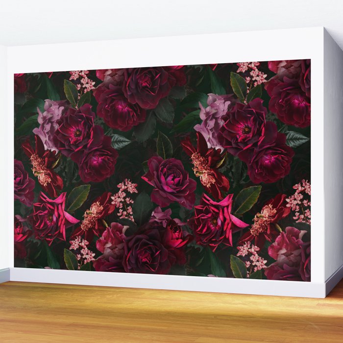 Vintage & Shabby Chic - Night Botanical Flower Roses Garden Wall Mural Gallery Image 2