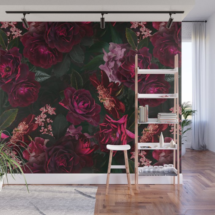 Vintage & Shabby Chic - Night Botanical Flower Roses Garden Wall Mural Gallery Image 1
