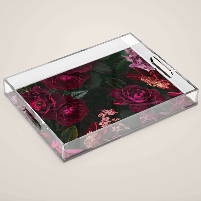Vintage & Shabby Chic - Night Botanical Flower Roses Garden Acrylic Tray Gallery Image 1