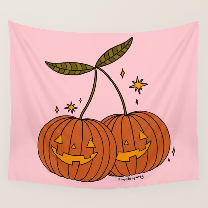 Pumpkin Cherries Wall Tapestry Gallery Image 4