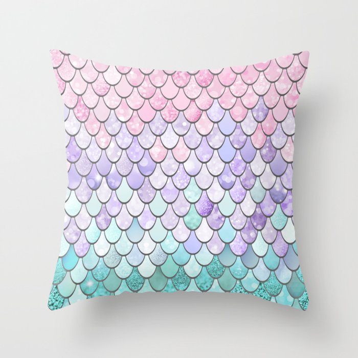 Mermaid Pastel Pink Purple Aqua Teal Throw Pillow Gallery Image 6
