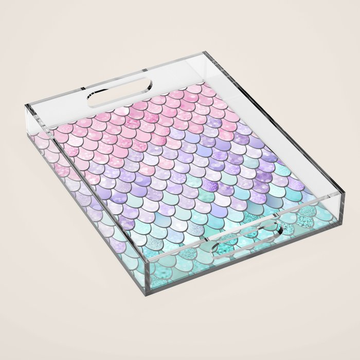 Mermaid Pastel Pink Purple Aqua Teal Acrylic Tray Gallery Image 1