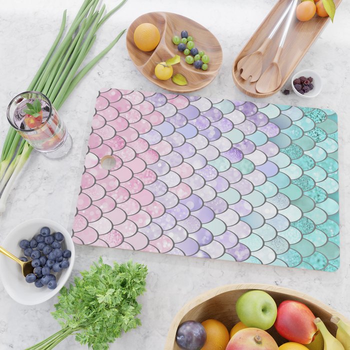 Mermaid Pastel Pink Purple Aqua Teal Cutting Board Gallery Image 2